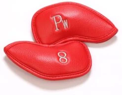 Volf Golf Red Synthetic Leather Iron Covers Set -Green And Swing Shop VolfGolfHeadcover RedLeatherIrons2